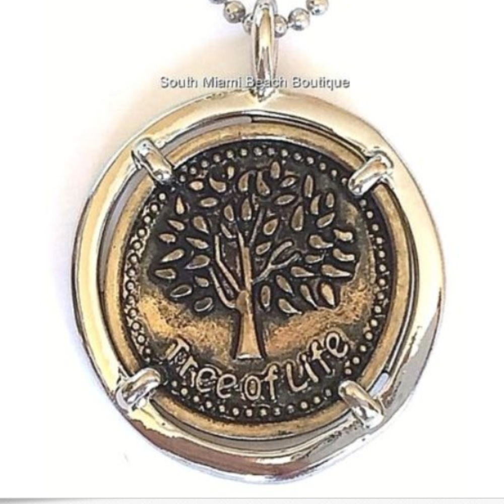 2 Tone Tree of Life Necklace Celtic 16-19" Silver Gold Plated Serenity Pendant